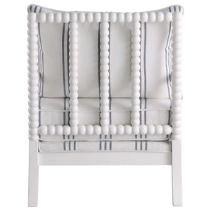 Silla decorativa Bobbin tapizada Blanchett en blanco y azul marino
