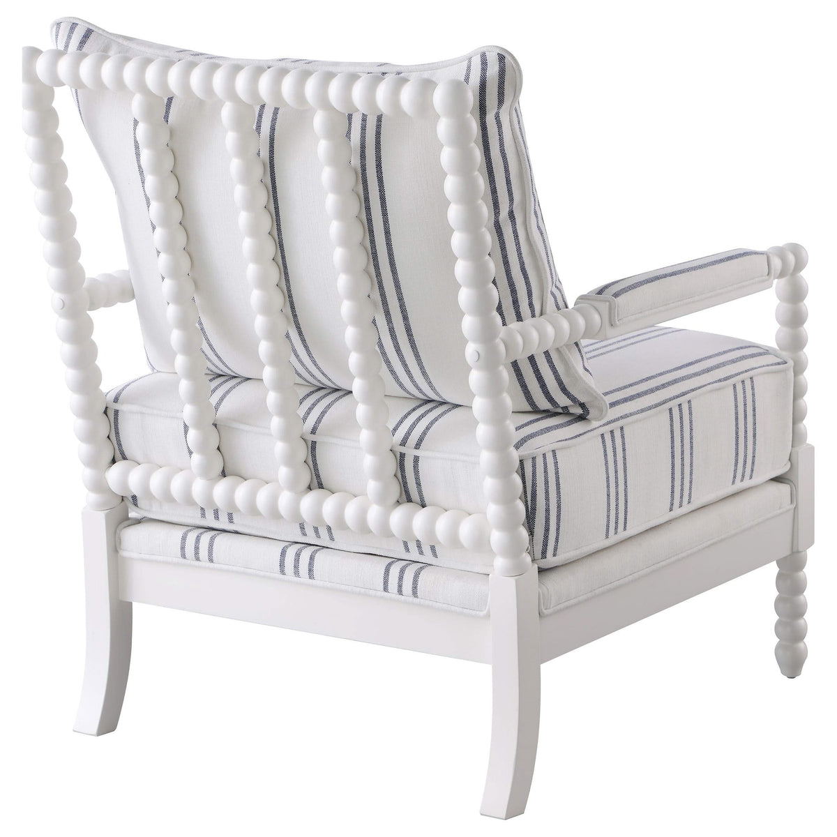 Silla decorativa Bobbin tapizada Blanchett en blanco y azul marino