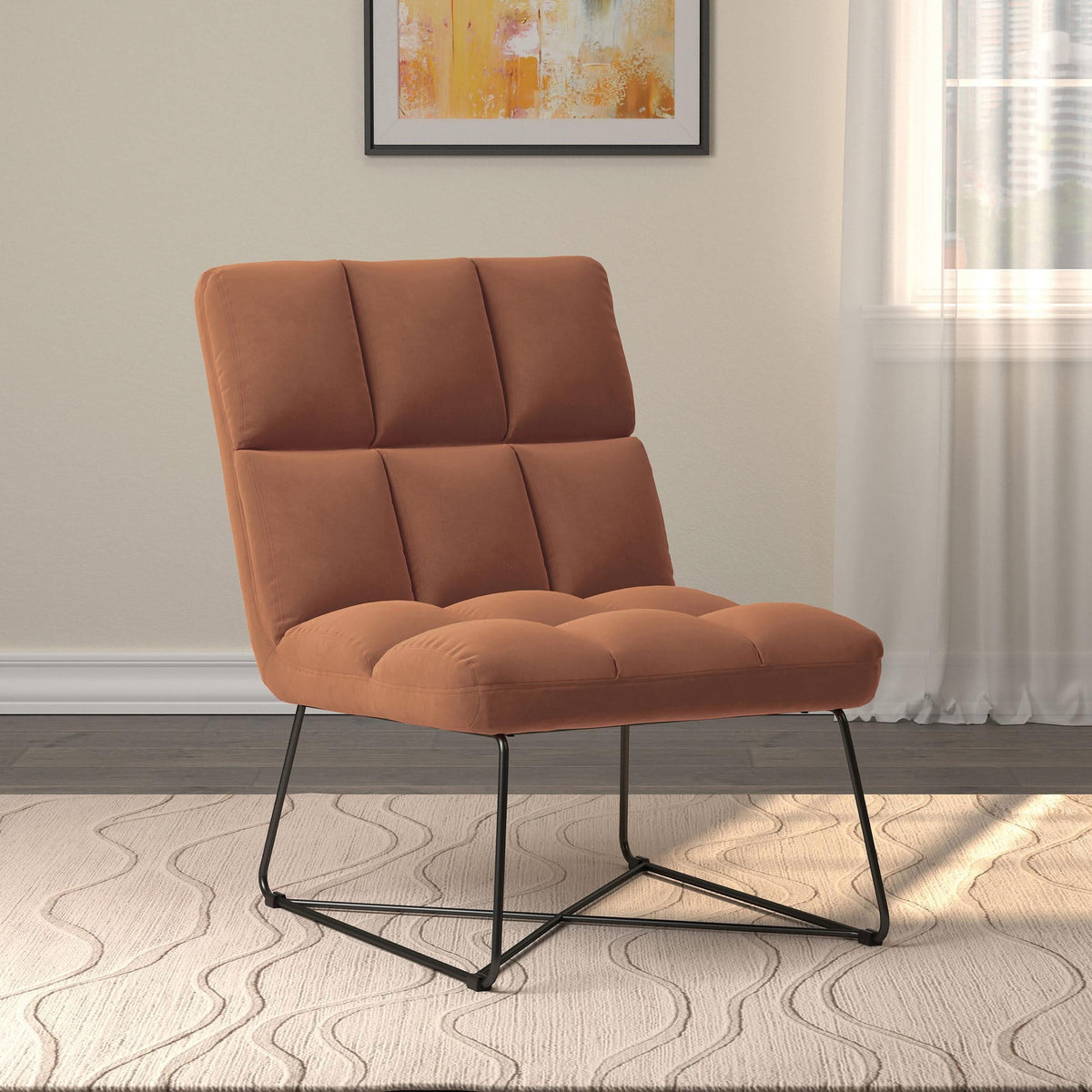 Silla decorativa tapizada sin brazos Lux color naranja quemado