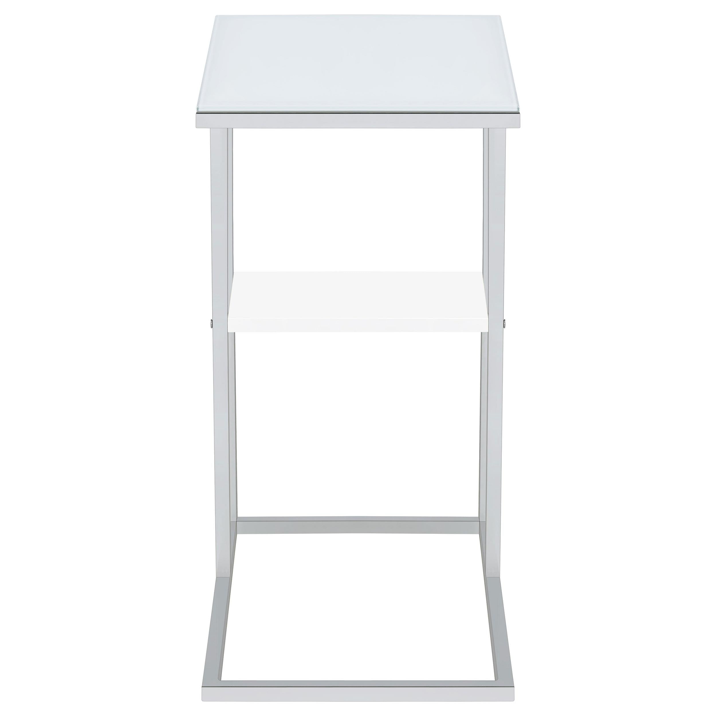 Daisy Glass Top C-Shaped Sofa Side Table White and Chrome
