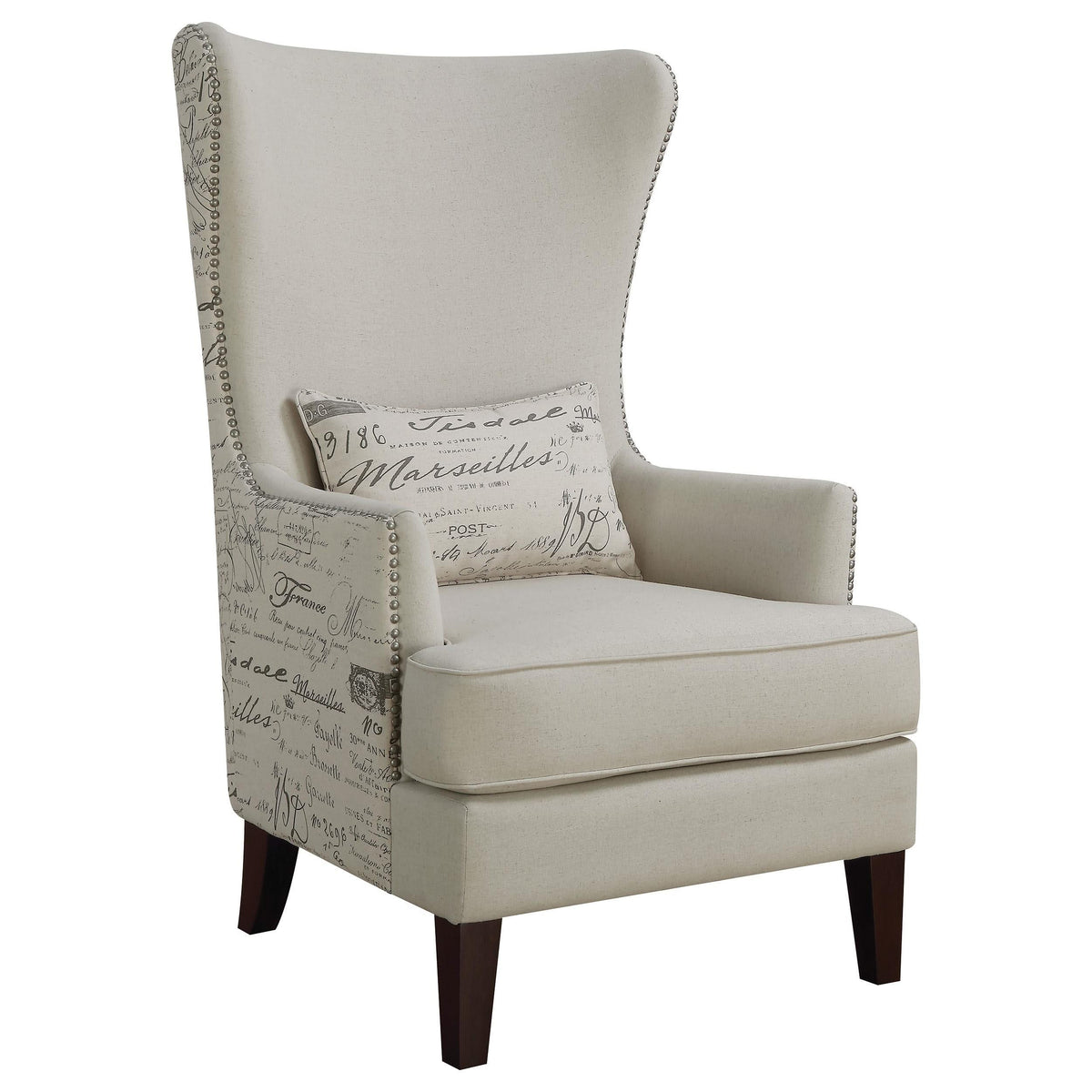 Sillón decorativo Pippin tapizado con respaldo alto y alas color crema