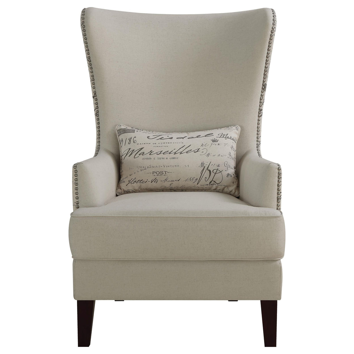 Sillón decorativo Pippin tapizado con respaldo alto y alas color crema