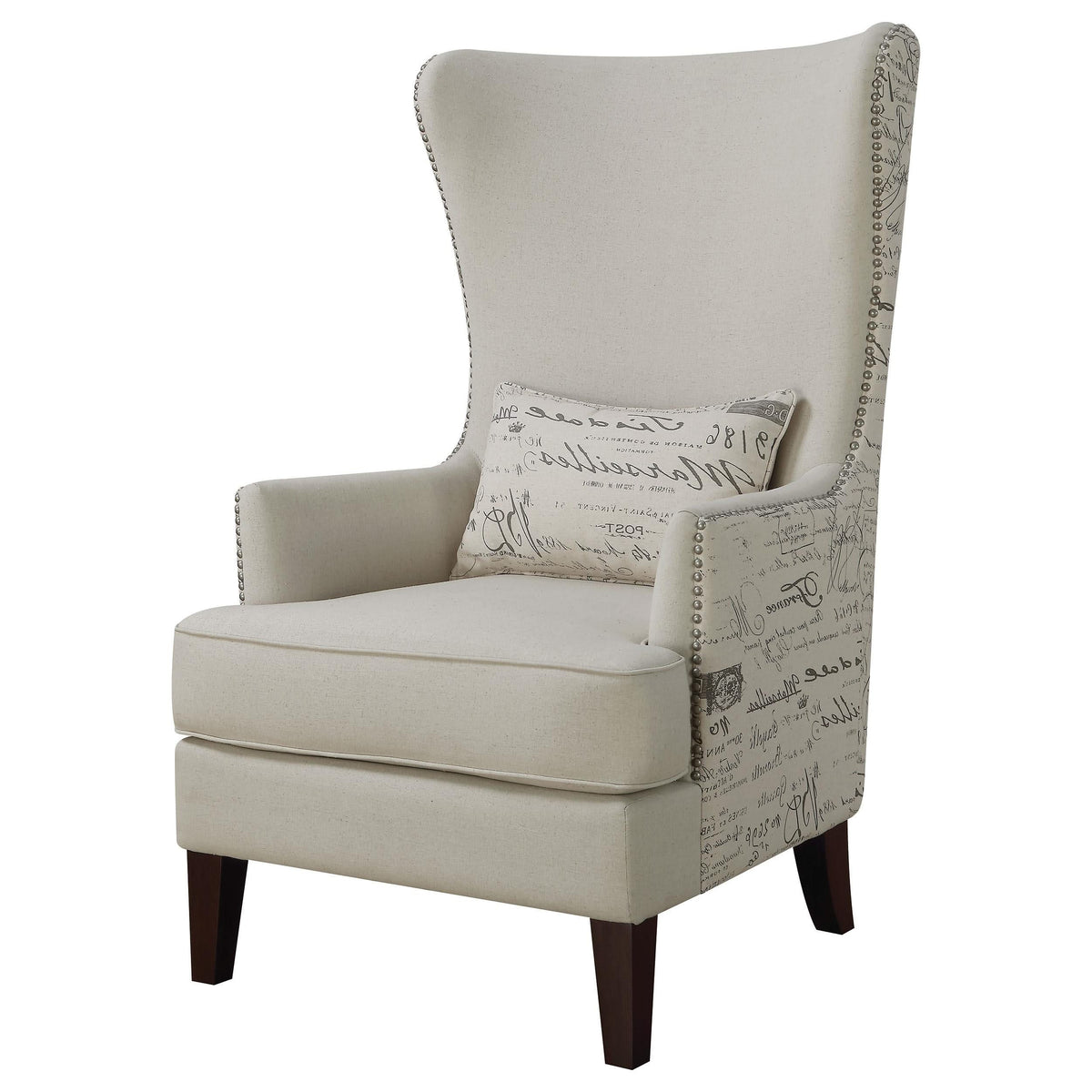 Sillón decorativo Pippin tapizado con respaldo alto y alas color crema
