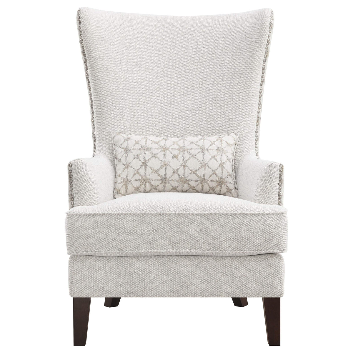 Sillón alto tapizado Pippin con respaldo alto y acento color Latte