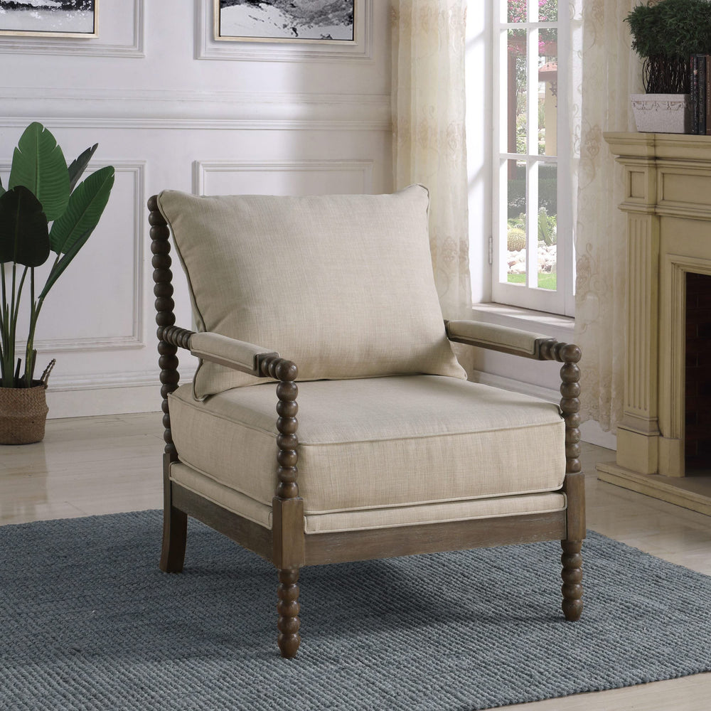 Silla decorativa Bobbin tapizada Blanchett en beige y natural