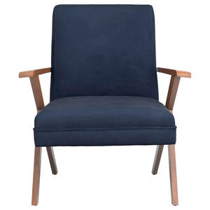 Sillón Cheryl con brazos de madera tapizados, color azul oscuro