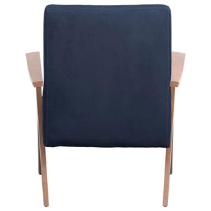 Sillón Cheryl con brazos de madera tapizados, color azul oscuro