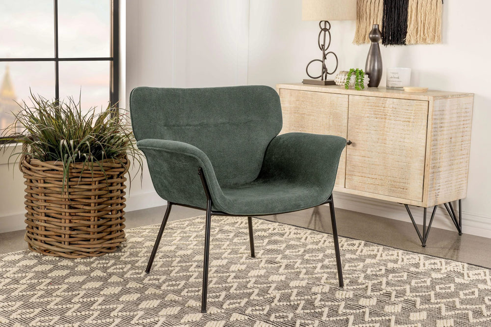 Sillón Davina tapizado con brazos acampanados, color hiedra