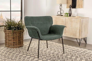 Sillón Davina tapizado con brazos acampanados, color hiedra