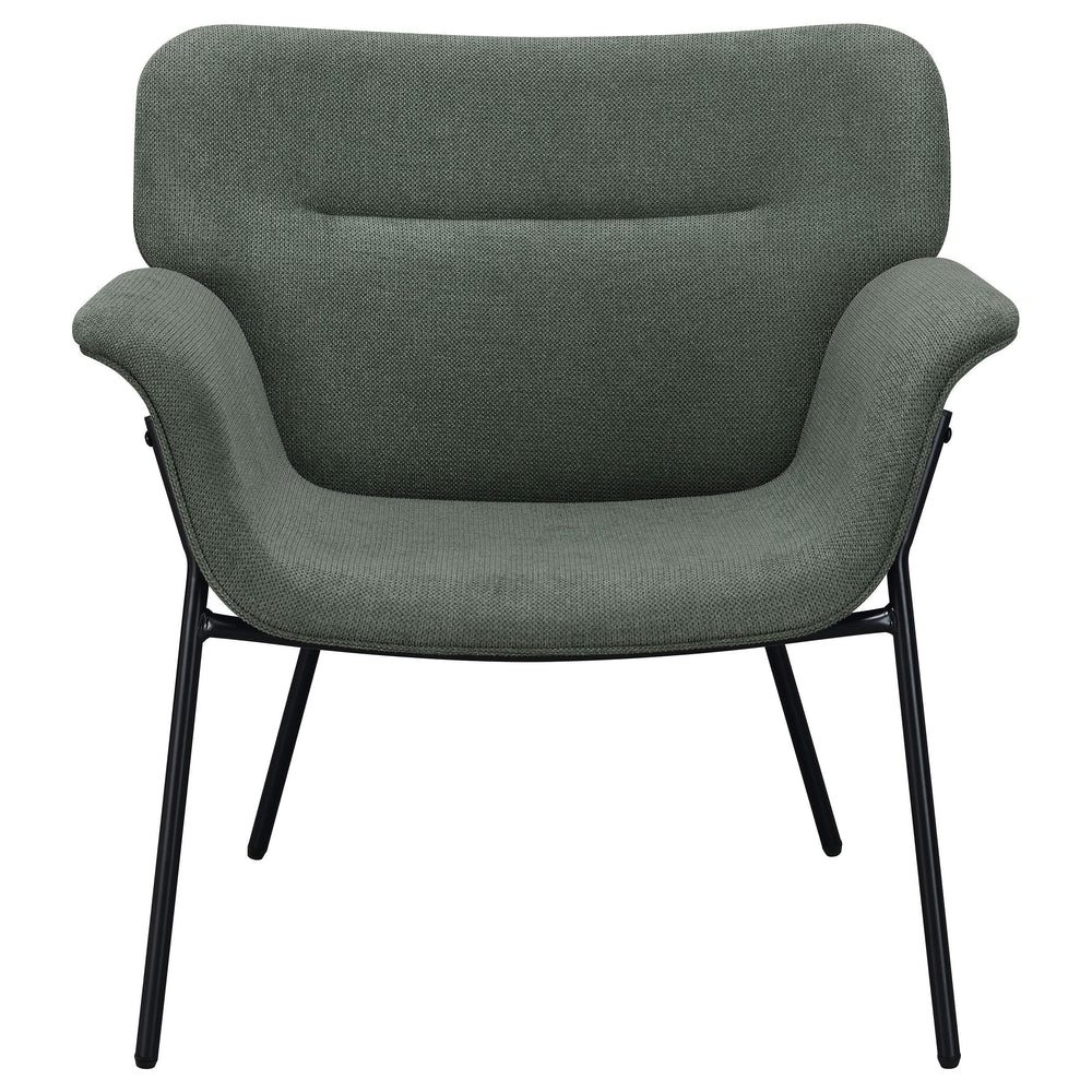 Sillón Davina tapizado con brazos acampanados, color hiedra