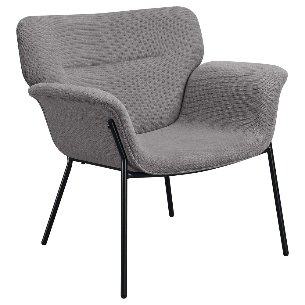 Sillón Davina tapizado con brazos acampanados, color gris ceniza