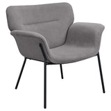 Sillón Davina tapizado con brazos acampanados, color gris ceniza