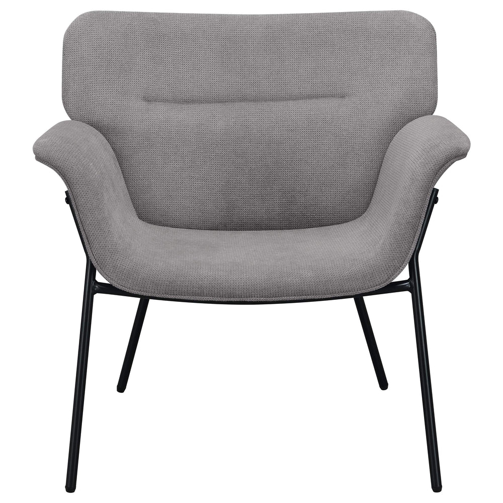 Sillón Davina tapizado con brazos acampanados, color gris ceniza