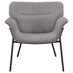 Sillón Davina tapizado con brazos acampanados, color gris ceniza