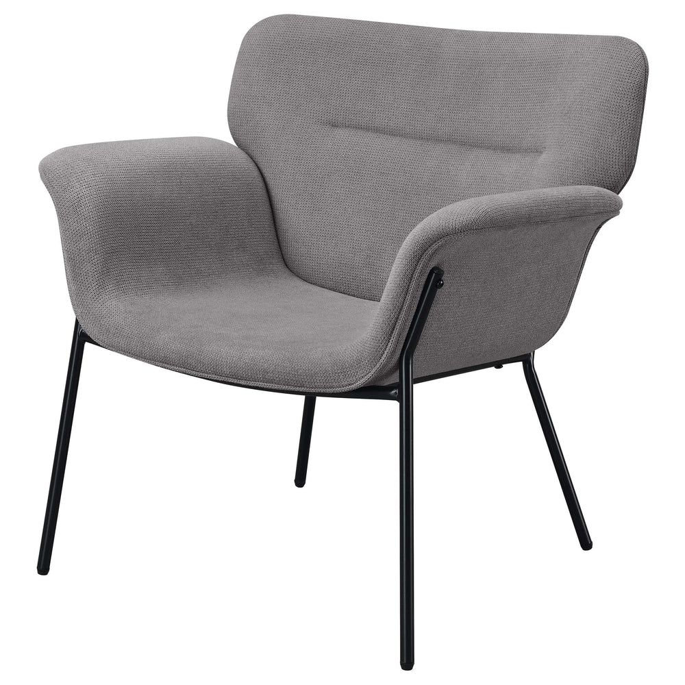 Sillón Davina tapizado con brazos acampanados, color gris ceniza