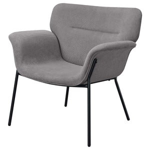 Sillón Davina tapizado con brazos acampanados, color gris ceniza