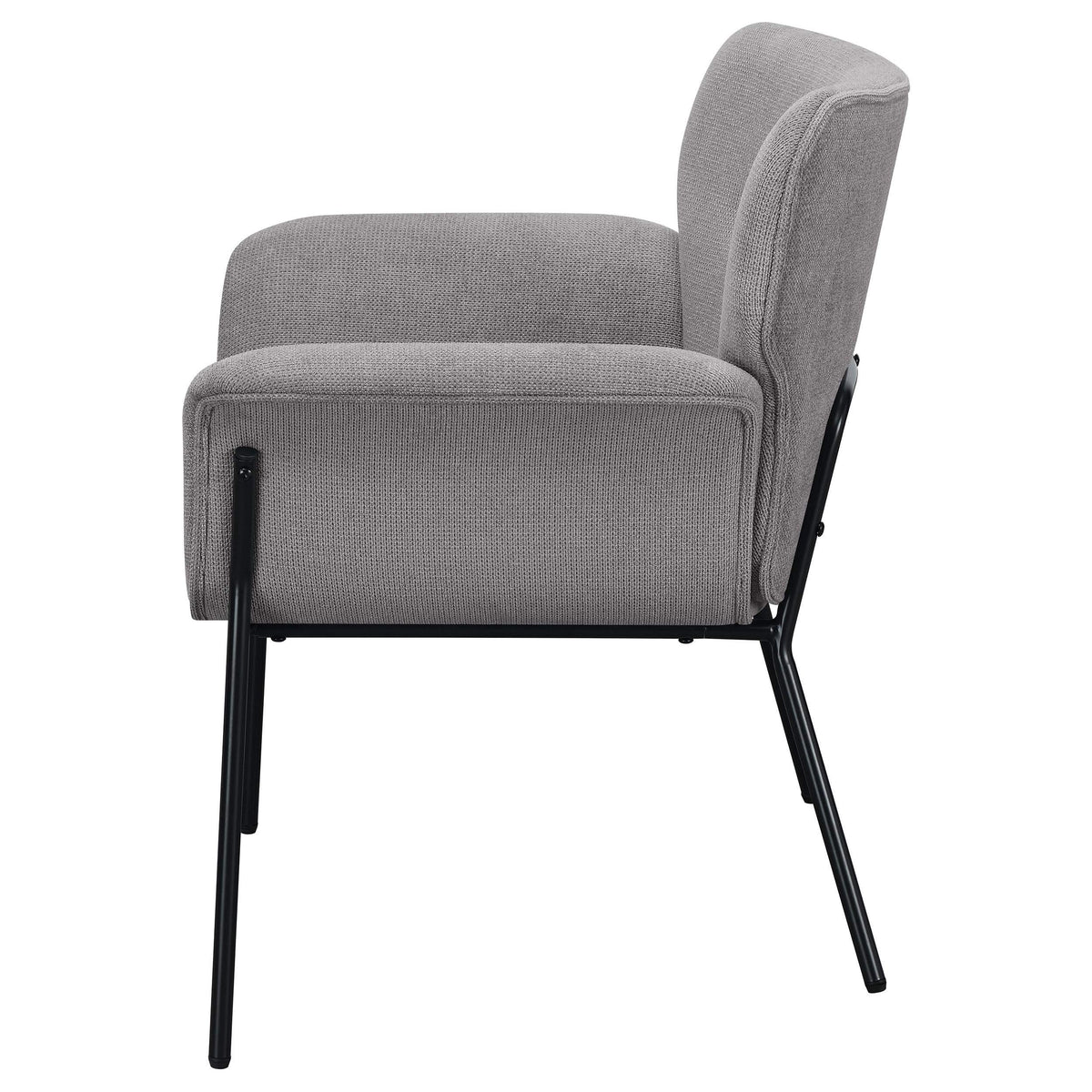Sillón Davina tapizado con brazos acampanados, color gris ceniza