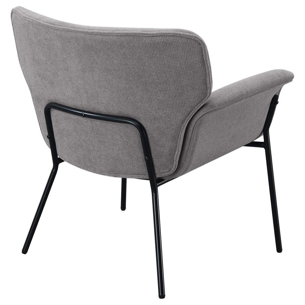 Sillón Davina tapizado con brazos acampanados, color gris ceniza