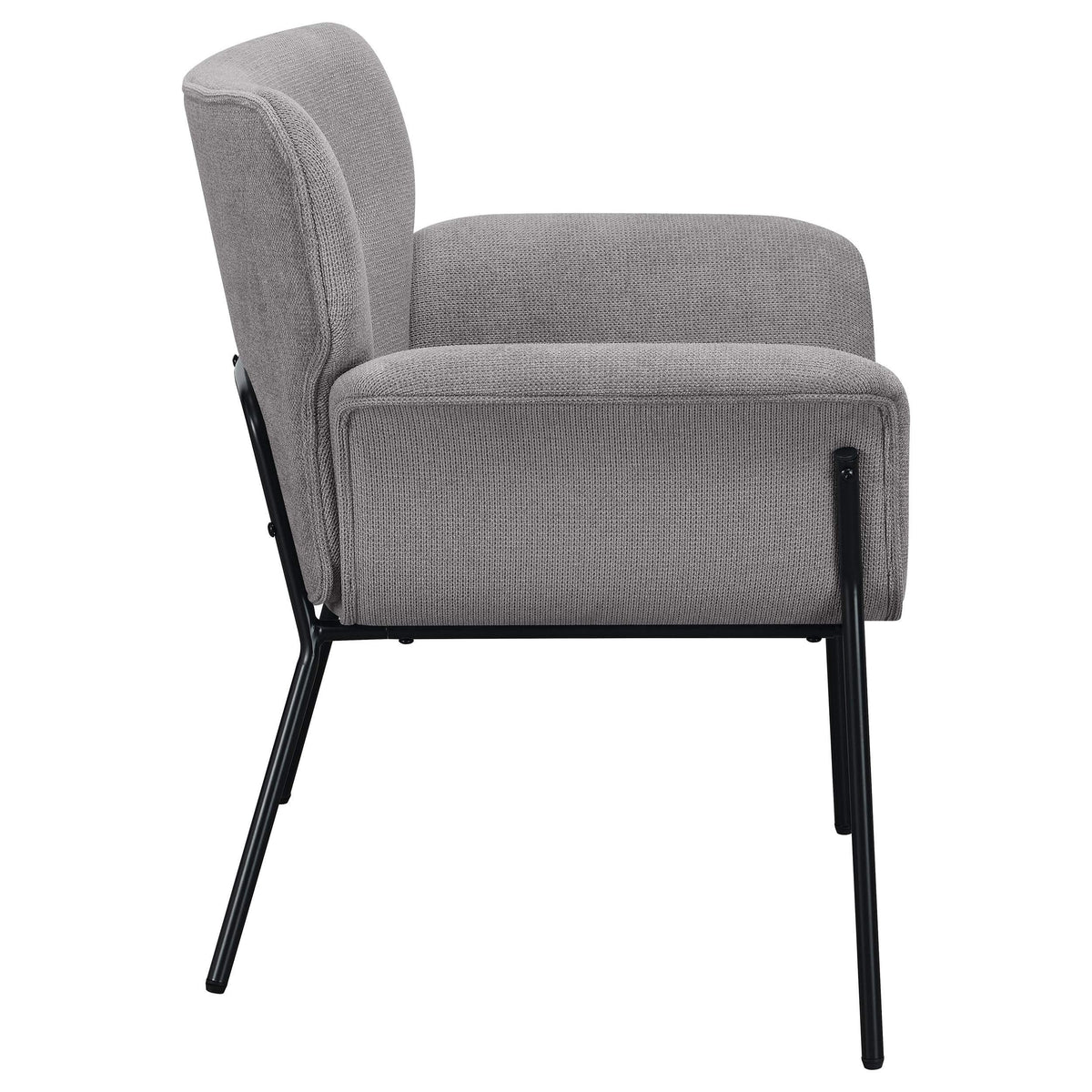 Sillón Davina tapizado con brazos acampanados, color gris ceniza