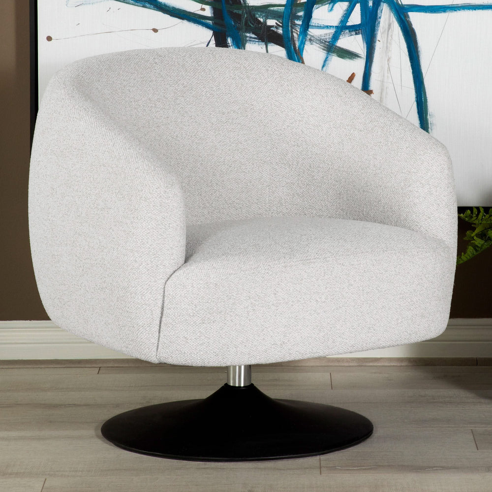 Sillón giratorio Dave con respaldo de barril tapizado en beige
