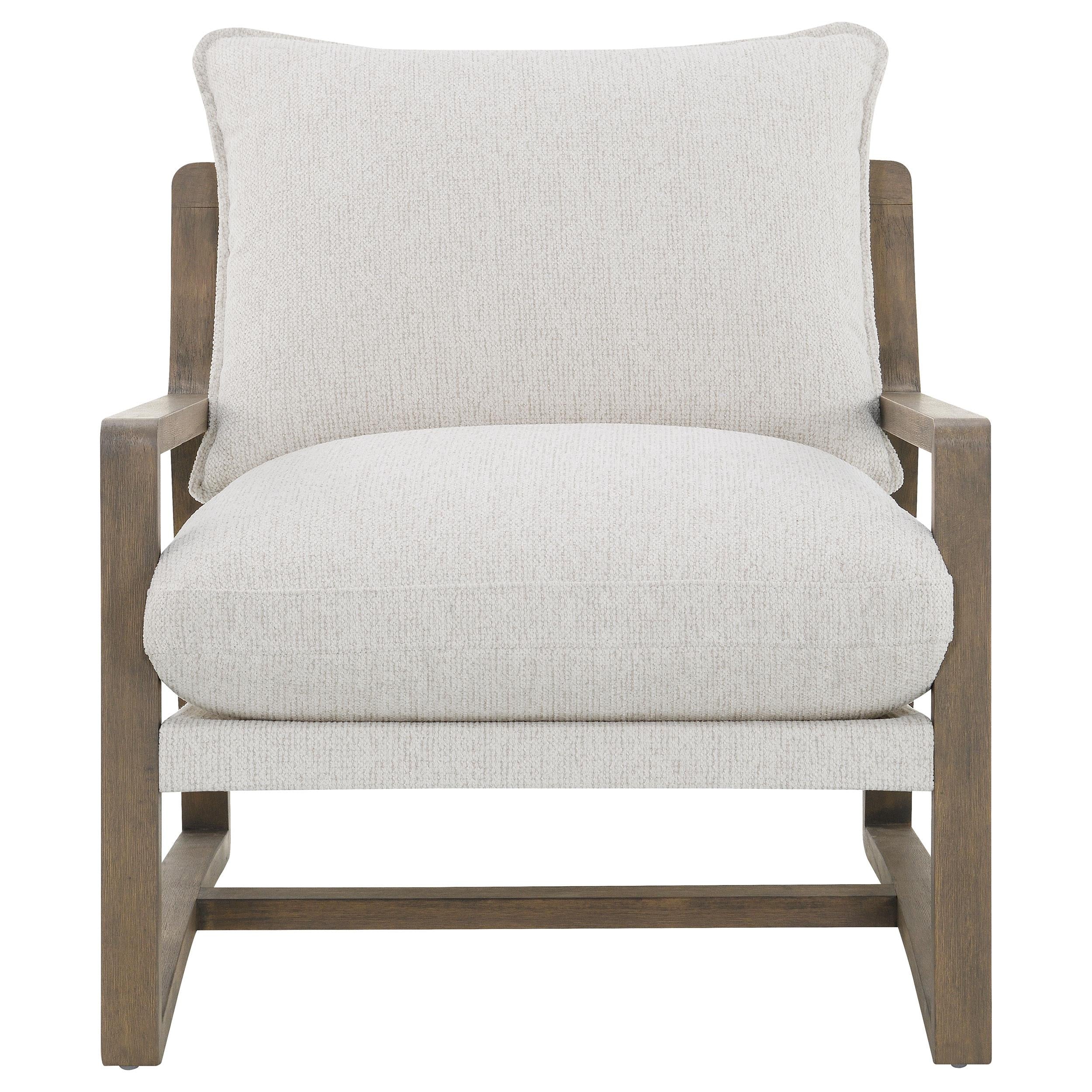 Geneva Boucle Upholstered Wood Arm Accent Chair Sand