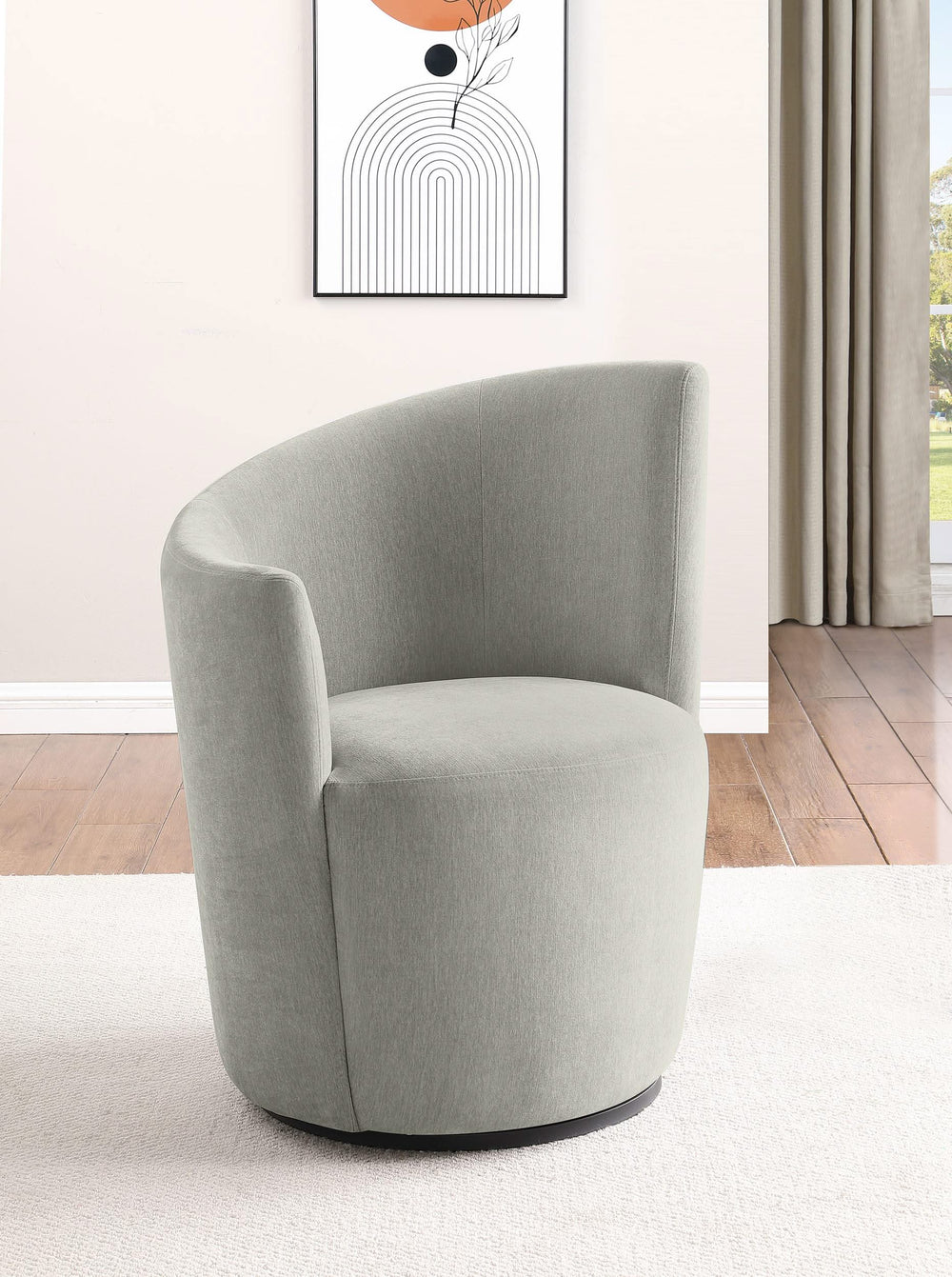 Silla giratoria tapizada Nueva con respaldo curvo en gris paloma