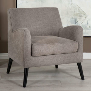 Sillón inglés tapizado Charlie con brazos, color marrón cacao