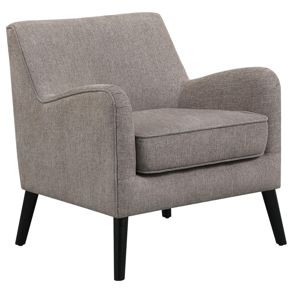 Sillón inglés tapizado Charlie con brazos, color marrón cacao