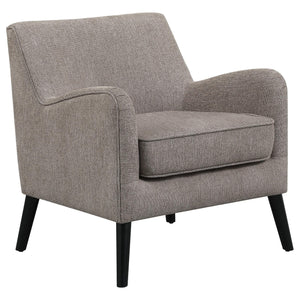 Sillón inglés tapizado Charlie con brazos, color marrón cacao