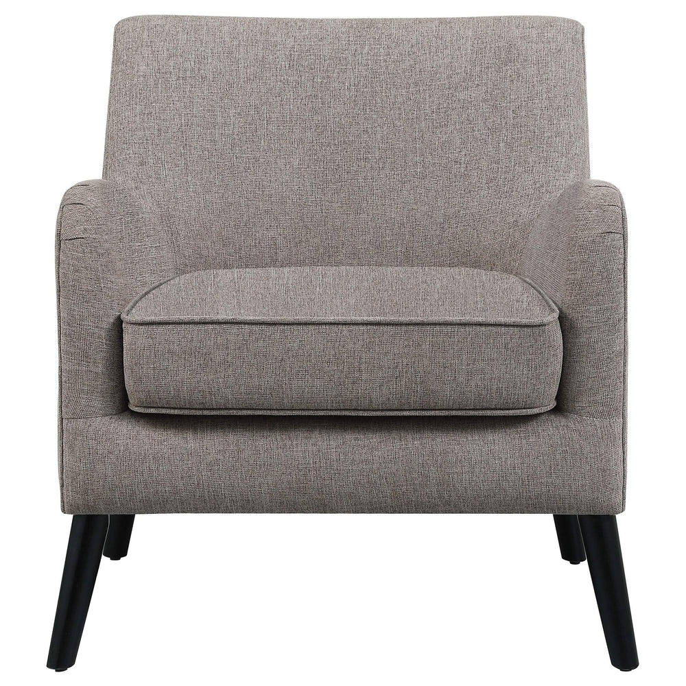 Sillón inglés tapizado Charlie con brazos, color marrón cacao