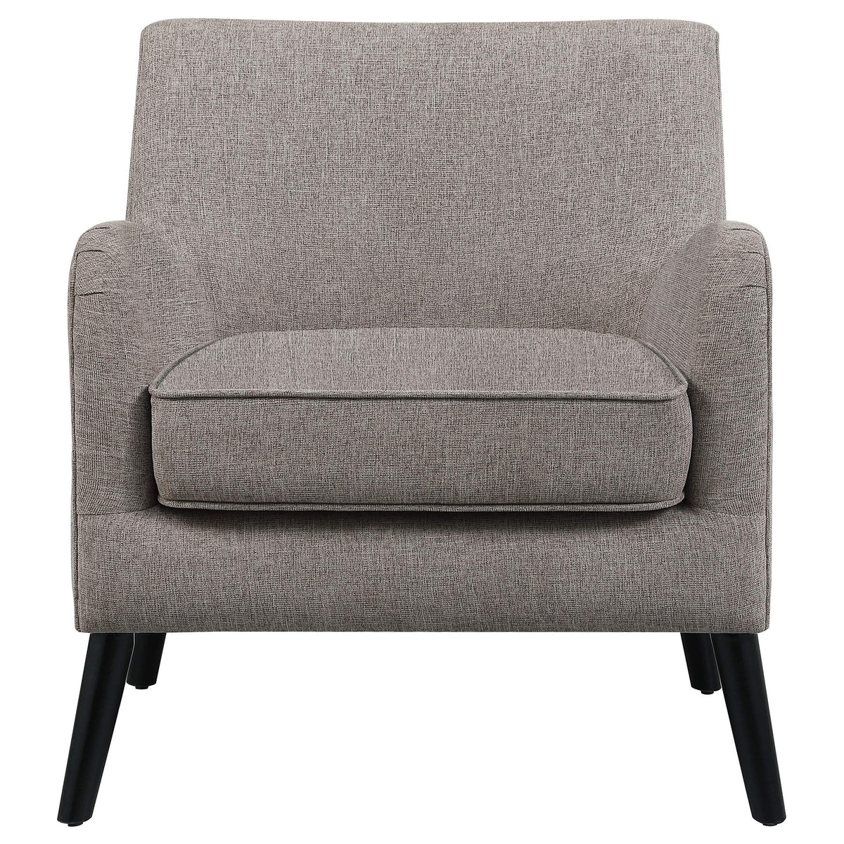 Sillón inglés tapizado Charlie con brazos, color marrón cacao