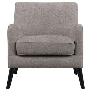 Sillón inglés tapizado Charlie con brazos, color marrón cacao