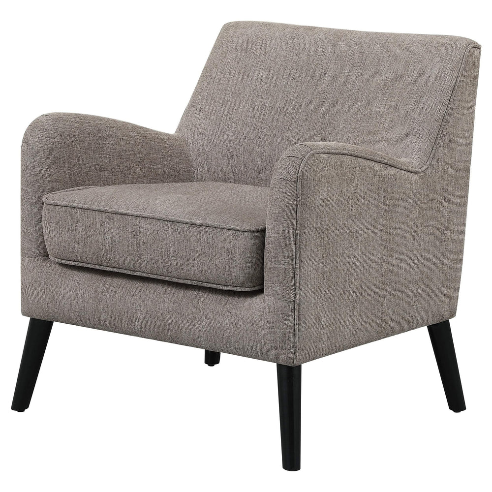 Sillón inglés tapizado Charlie con brazos, color marrón cacao