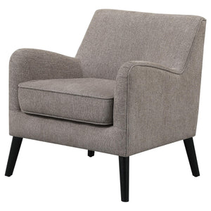 Sillón inglés tapizado Charlie con brazos, color marrón cacao
