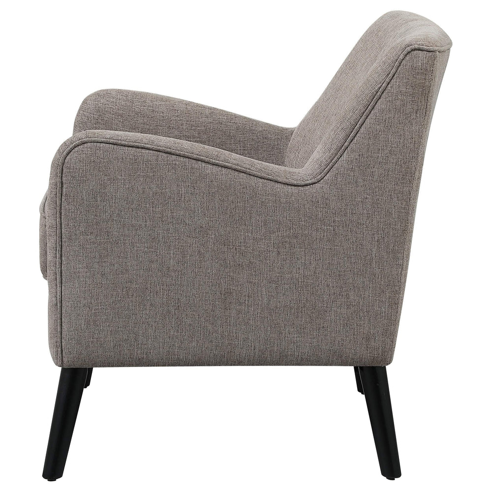 Sillón inglés tapizado Charlie con brazos, color marrón cacao