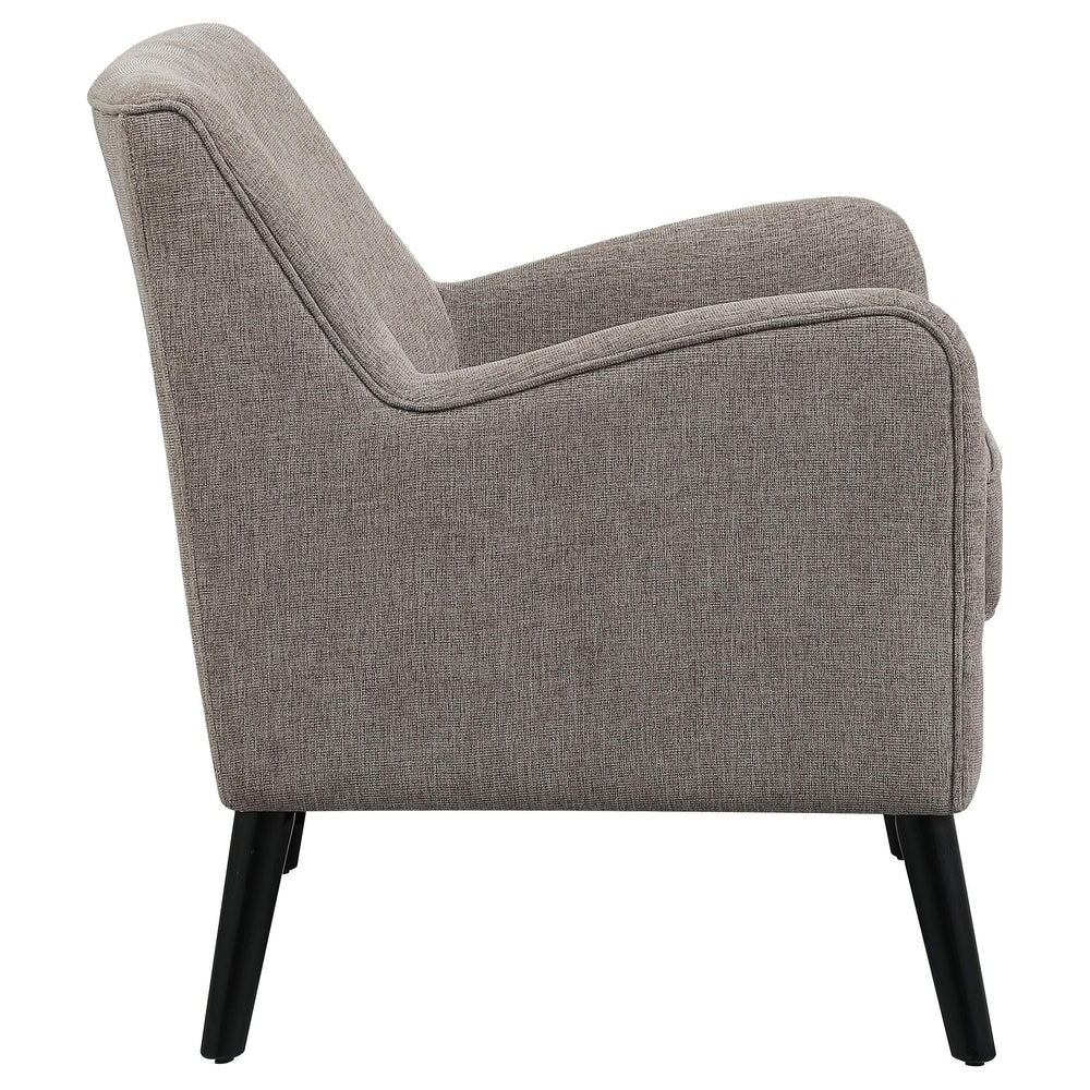 Sillón inglés tapizado Charlie con brazos, color marrón cacao