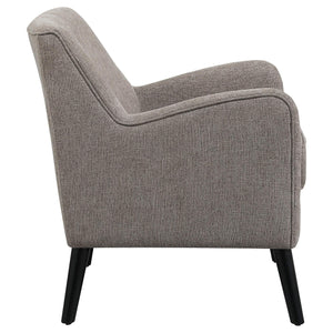 Sillón inglés tapizado Charlie con brazos, color marrón cacao