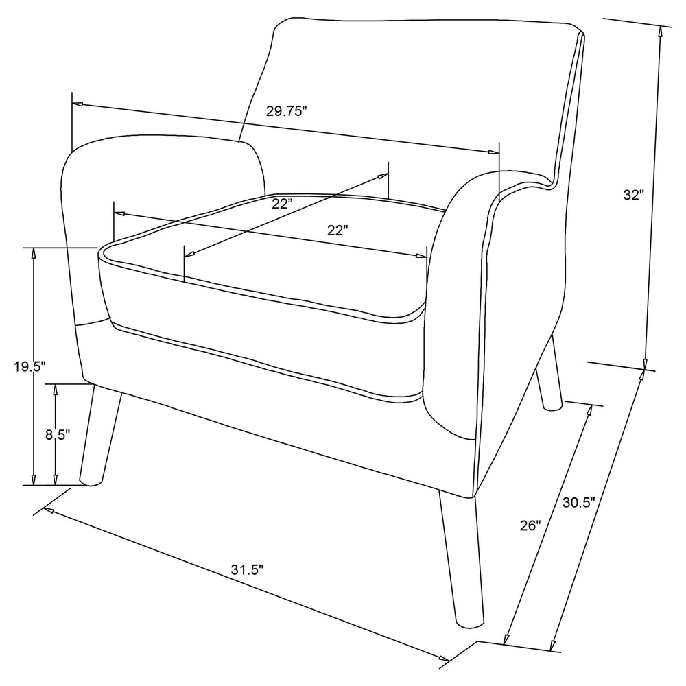Sillón inglés tapizado Charlie con brazos, color marrón cacao