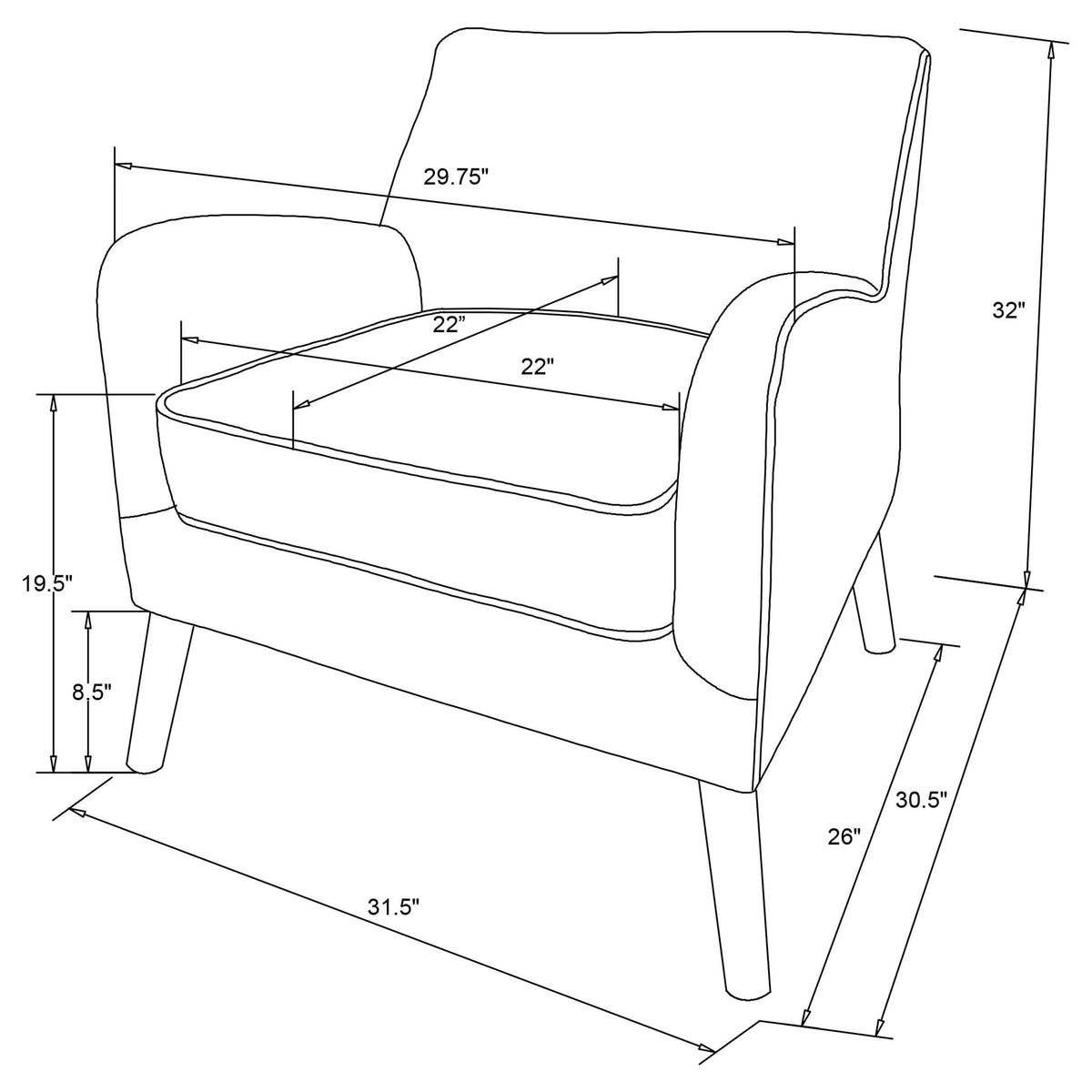 Sillón inglés tapizado Charlie con brazos, color marrón cacao