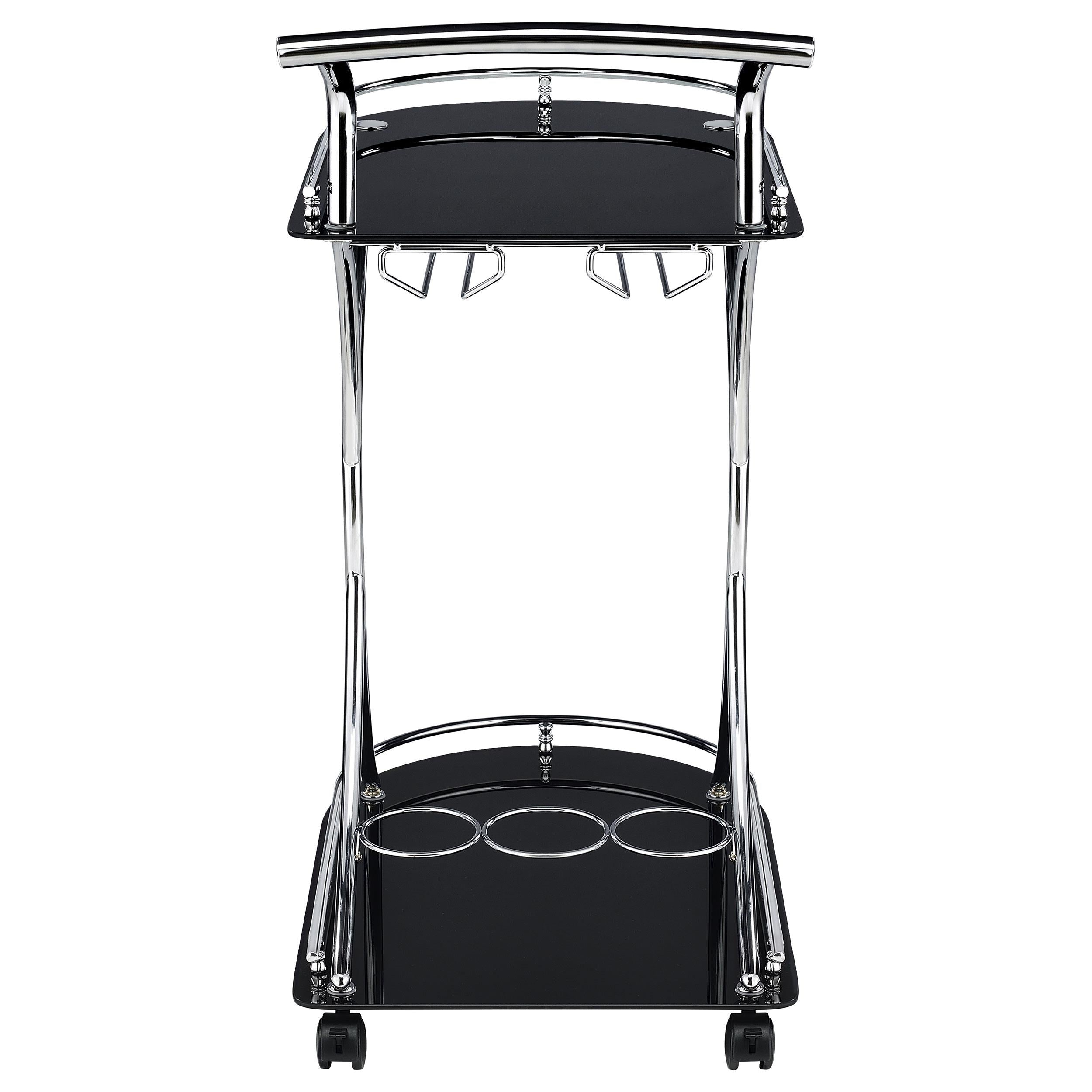 Elfman 2-tier Glass Shelf Metal Bar Cart Black and Chrome