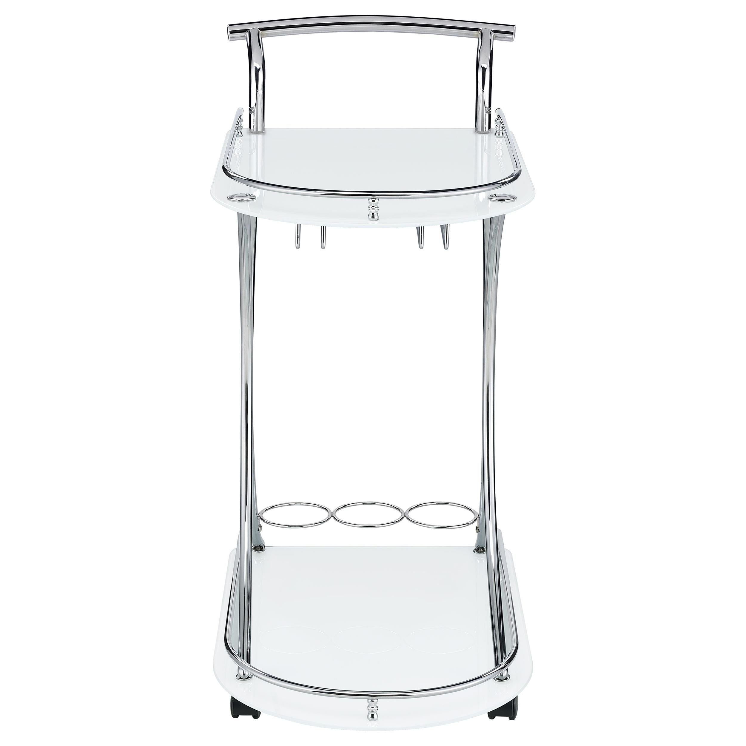 Elfman 2-tier Glass Shelf Metal Bar Cart White and Chrome