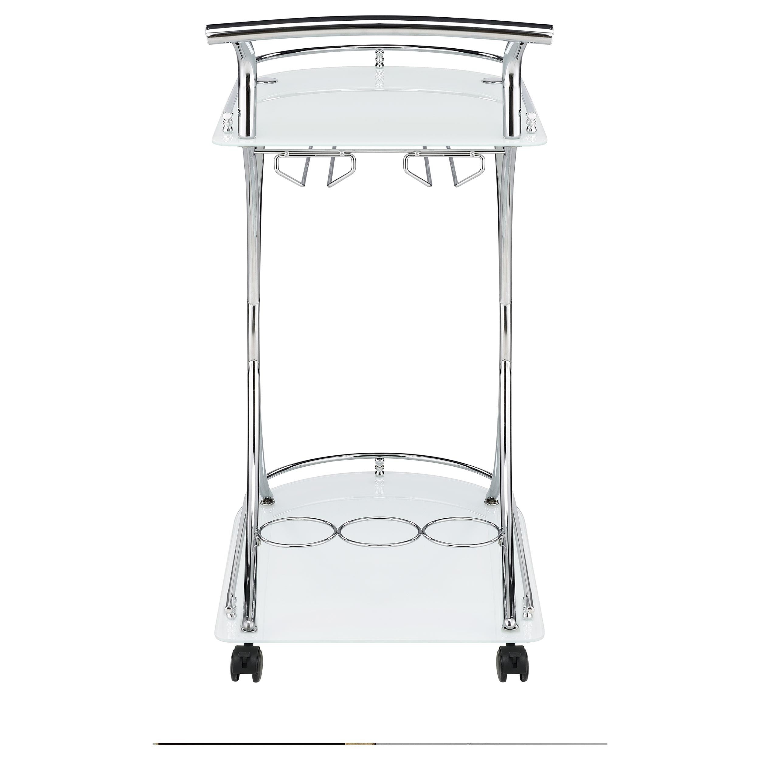 Elfman 2-tier Glass Shelf Metal Bar Cart White and Chrome
