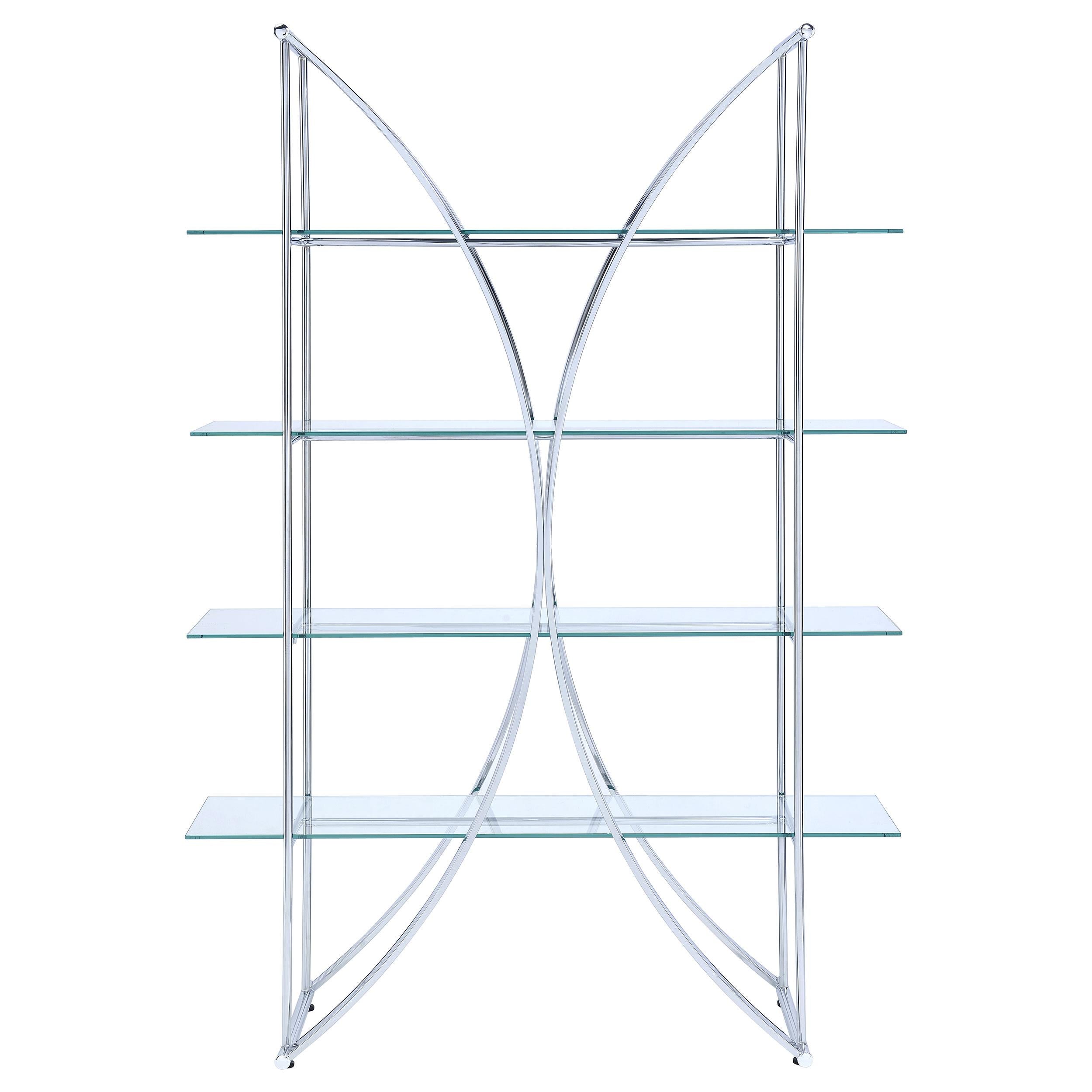 Larson 73-inch 4-shelf Glass Bookshelf Chrome