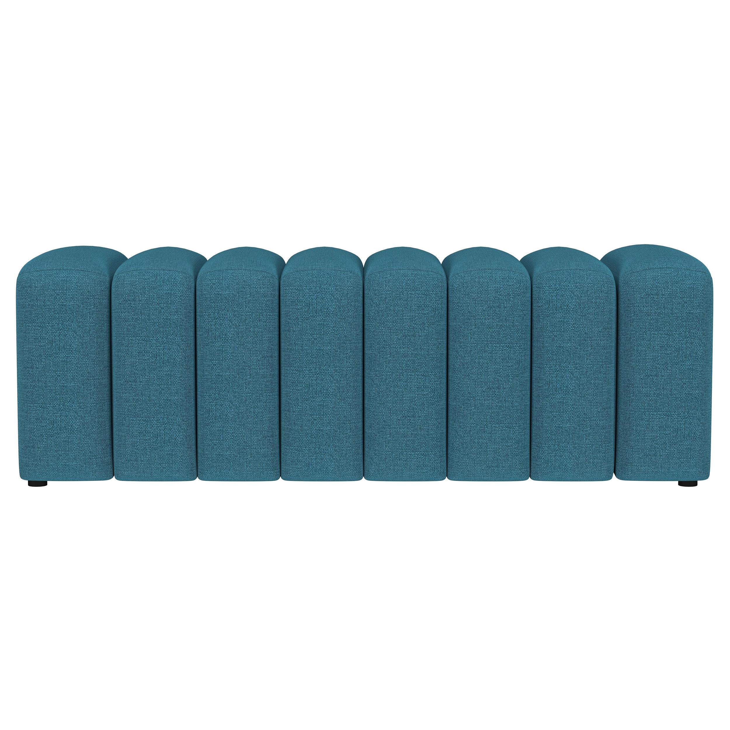 Summer Fabric Upholstered Tufted Accent Bench Peacock Blue