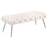 Banco capitoné tapizado Ella con patas de acero inoxidable color marfil