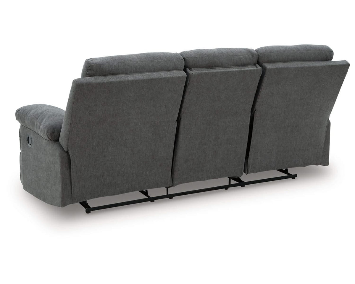 Side-Swipe Reclining Sofa with Drop Down Table