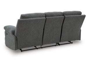 Side-Swipe Reclining Sofa with Drop Down Table