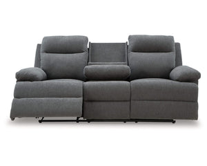 Side-Swipe Reclining Sofa with Drop Down Table