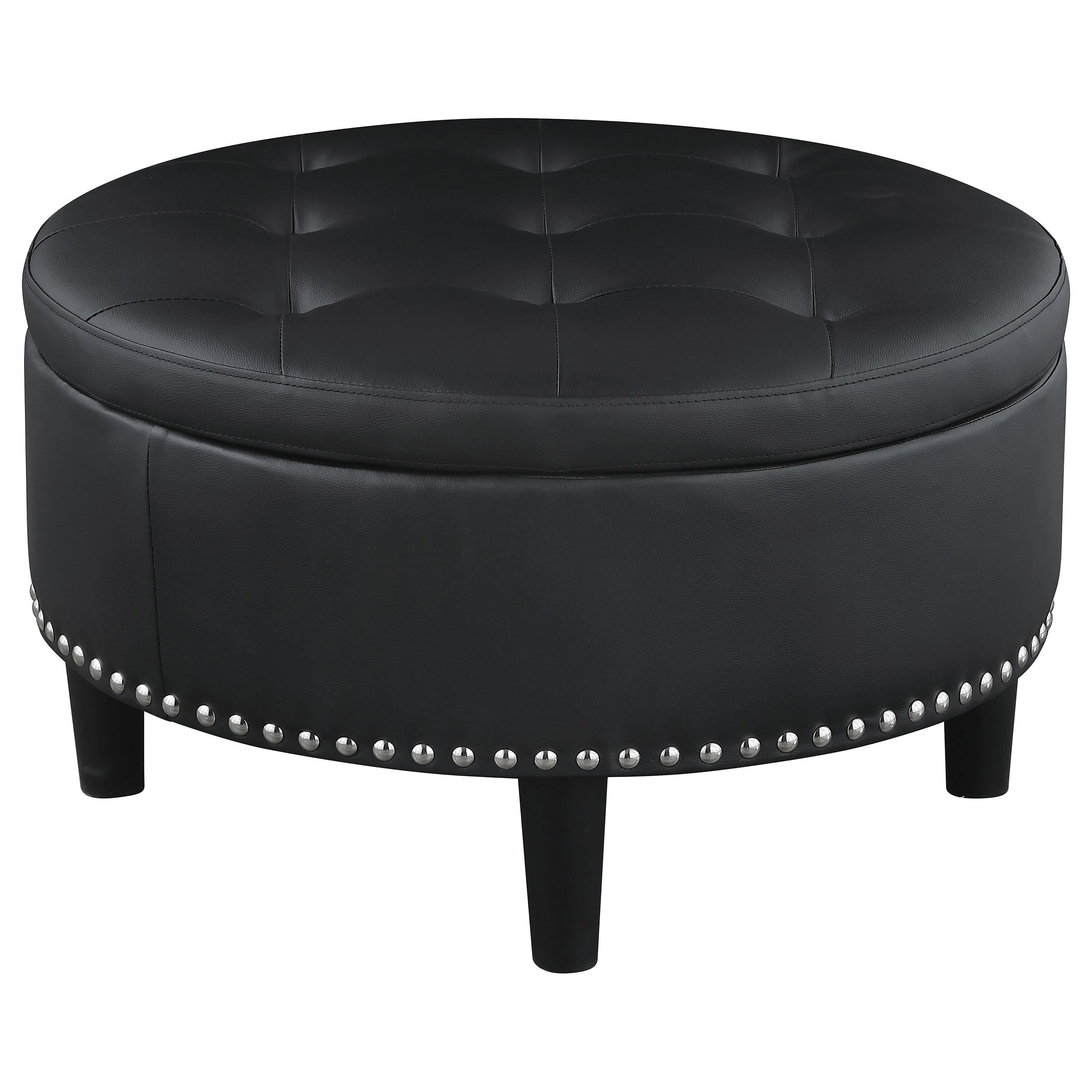 Jace Round Upholstered Storage Ottoman Black