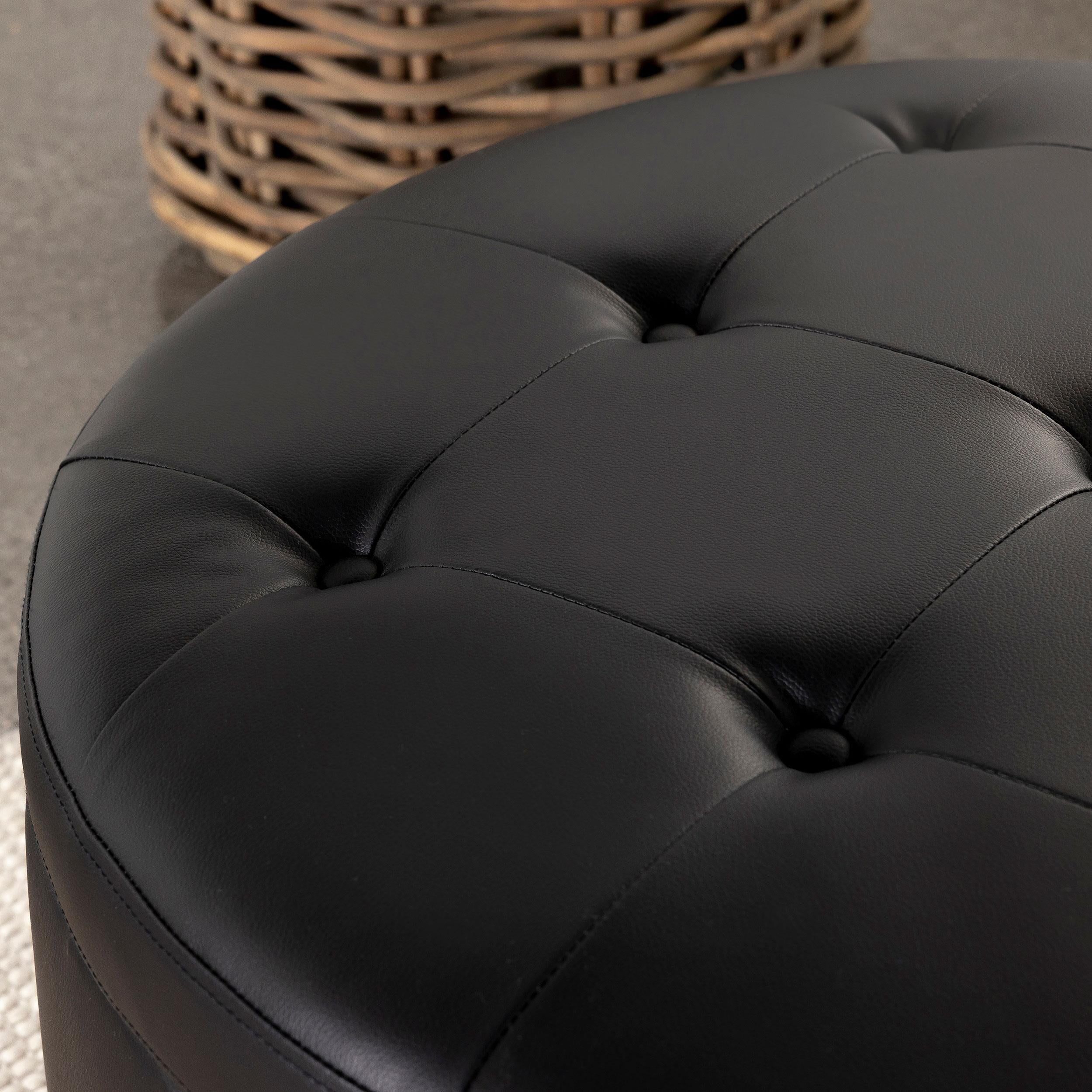 Jace Round Upholstered Storage Ottoman Black